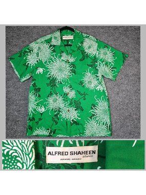 Vintage Alfred Shaheen Hawaiian Shirt Waikiki Print Spider mums STUNNING sz L